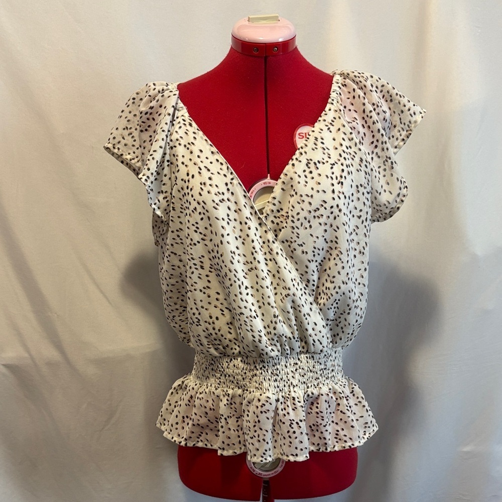 Japna Cream Blouse with Black Dot Print